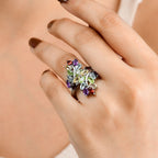 Red Garnet, Multi Gemstones Cluster Ring in Silver Tone 5.09 Ct.
