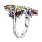 Red Garnet, Multi Gemstones Cluster Ring in Silver Tone 5.09 Ct.