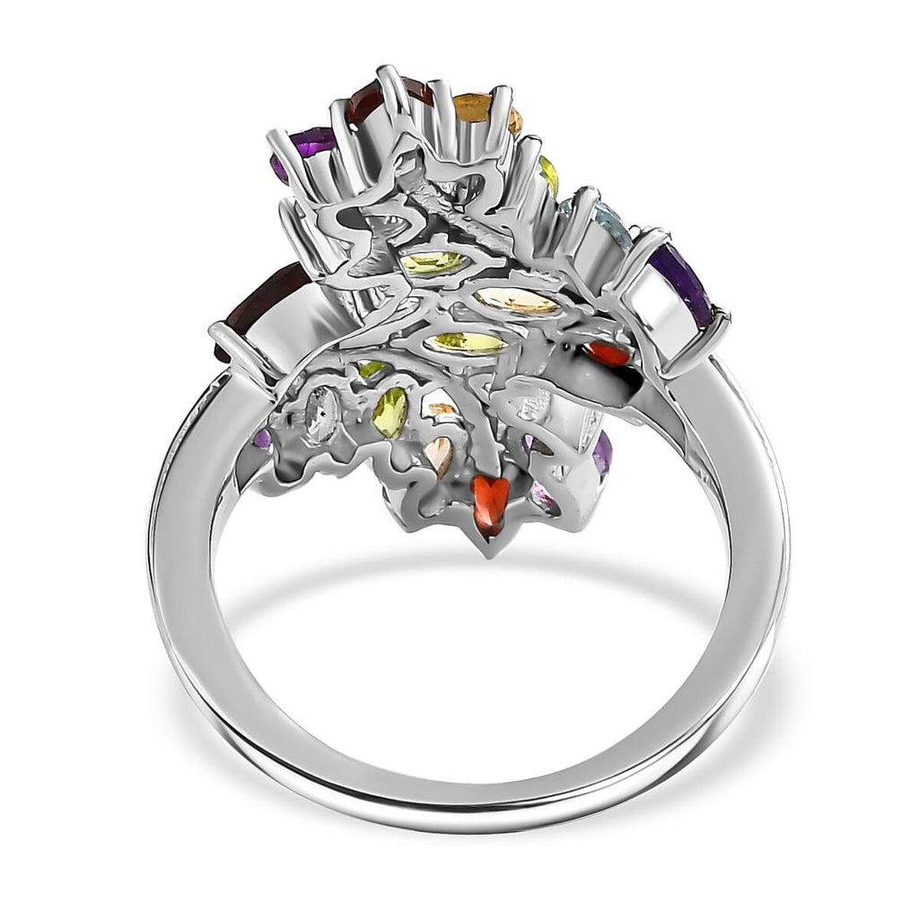 Red Garnet, Multi Gemstones Cluster Ring in Silver Tone 5.09 Ct.