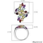 Red Garnet, Multi Gemstones Cluster Ring in Silver Tone 5.09 Ct.