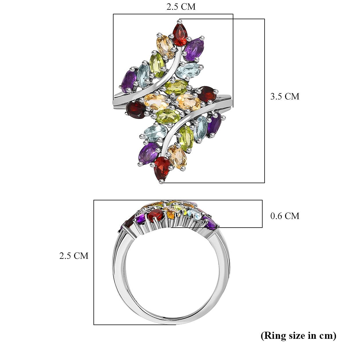 Red Garnet, Multi Gemstones Leaf Bypass Ring in Silver Tone 5.09 Ct. 7965923 6