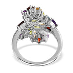 Red Garnet, Multi Gemstones Cluster Ring in Silver Tone 5.09 Ct.