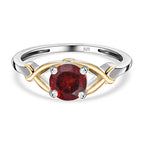 D'Joy Red Garnet & Natural Zircon Ring in 18K Vermeil Yellow Gold Plated & Rhodium Overlay Sterling Silver