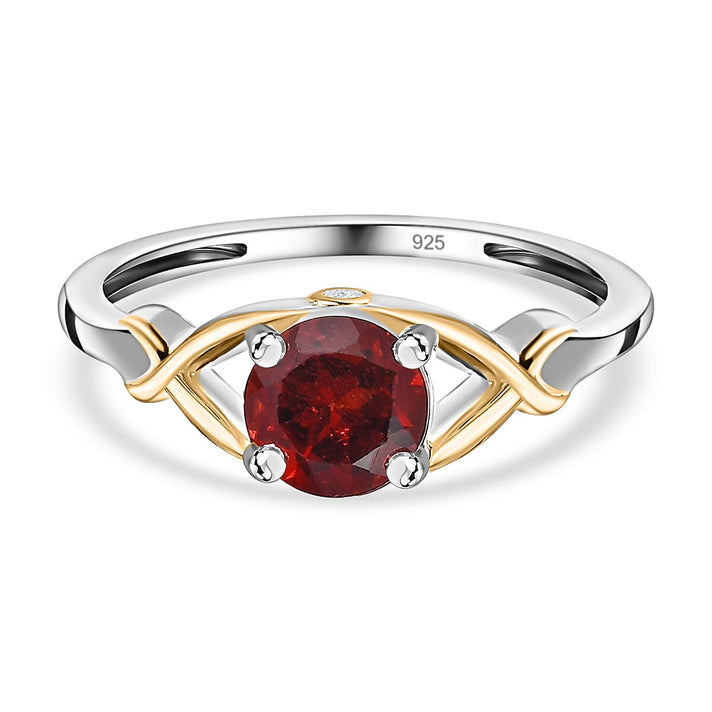 D'Joy - Red Garnet &amp; Natural Zircon Ring in 18K Vermeil Yellow Gold Plated &amp; Rhodium Overlay Sterling Silver 1.00 Ct. 7594943 1