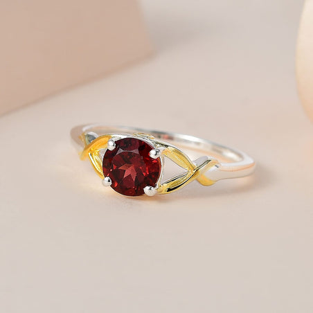 D'Joy - Red Garnet &amp; Natural Zircon Ring in 18K Vermeil Yellow Gold Plated &amp; Rhodium Overlay Sterling Silver 1.00 Ct. 7594943 2
