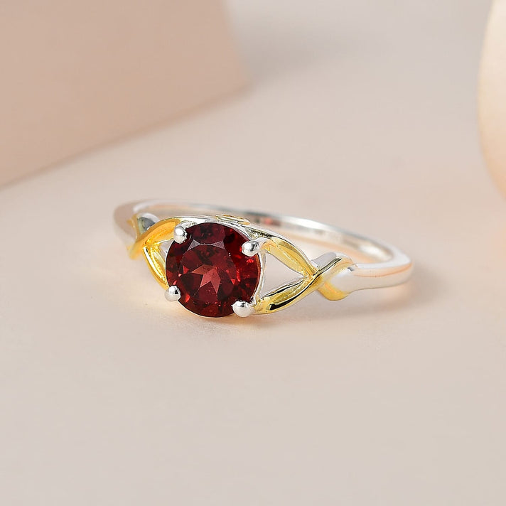 D'Joy - Red Garnet &amp; Natural Zircon Ring in 18K Vermeil Yellow Gold Plated &amp; Rhodium Overlay Sterling Silver 1.00 Ct. 7594943 2