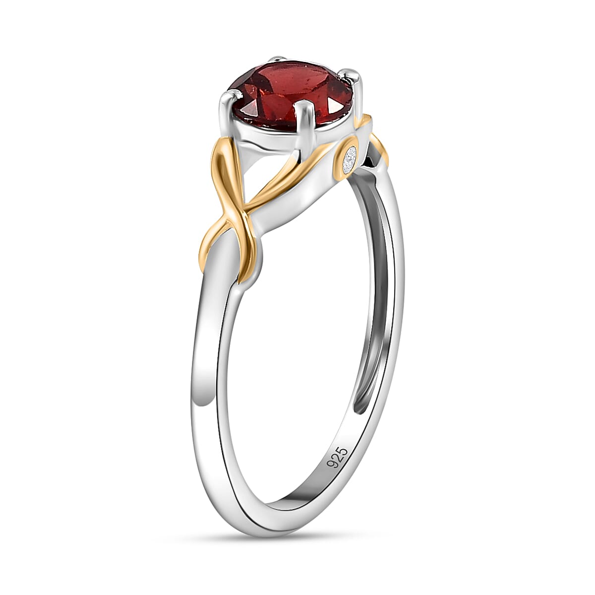 D'Joy - Red Garnet &amp; Natural Zircon Ring in 18K Vermeil Yellow Gold Plated &amp; Rhodium Overlay Sterling Silver 1.00 Ct. 7594943 4