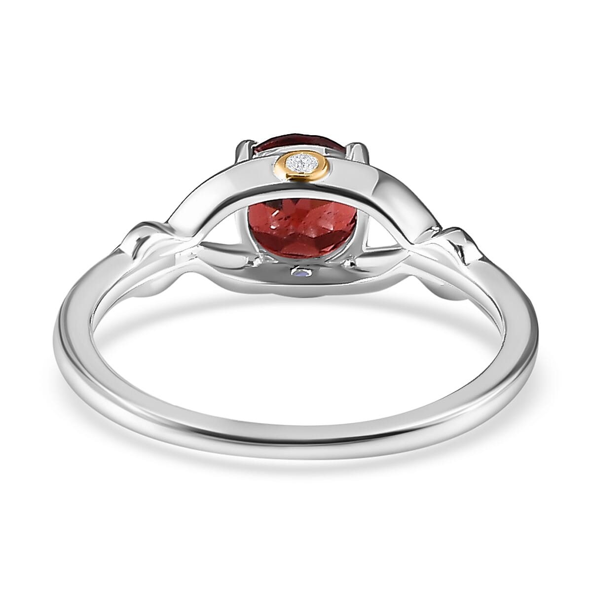 D'Joy - Red Garnet &amp; Natural Zircon Ring in 18K Vermeil Yellow Gold Plated &amp; Rhodium Overlay Sterling Silver 1.00 Ct. 7594943 5
