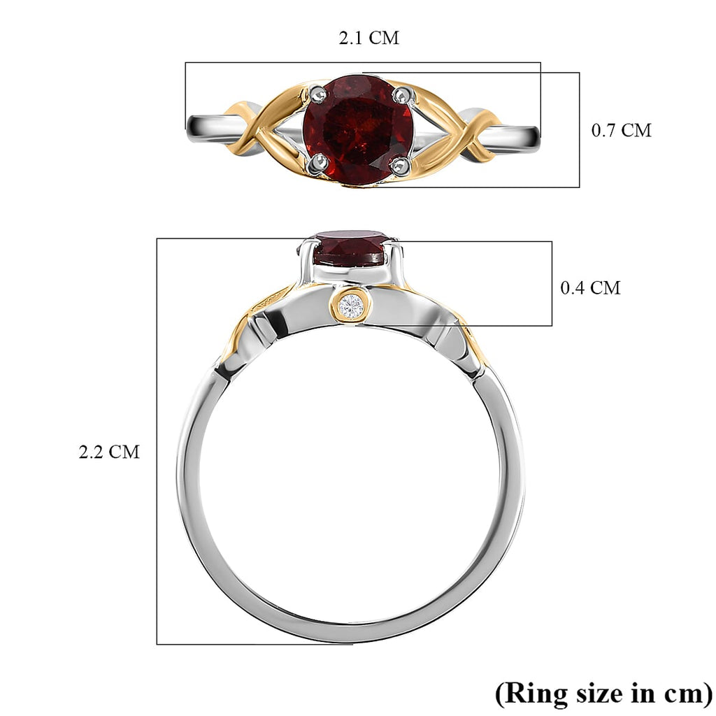 D'Joy Red Garnet & Natural Zircon Ring in 18K Vermeil Yellow Gold Plated & Rhodium Overlay Sterling Silver