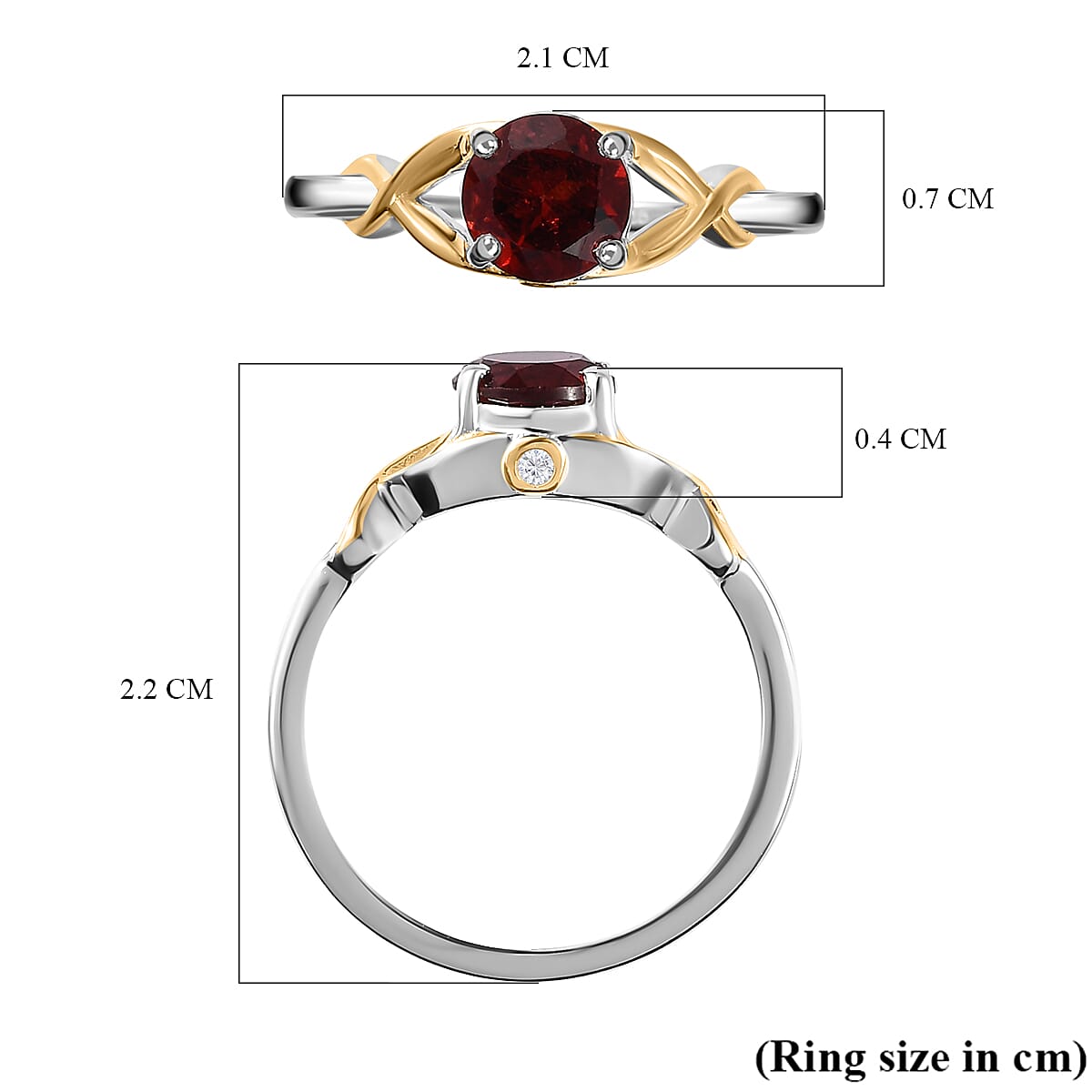 D'Joy - Red Garnet &amp; Natural Zircon Ring in 18K Vermeil Yellow Gold Plated &amp; Rhodium Overlay Sterling Silver 1.00 Ct. 7594943 6