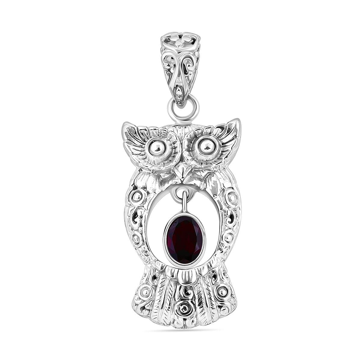 Royal Bali Collection- Handmade Red Garnet Owl Pendant  Sterling Silver 1.40 ct 7750492 0