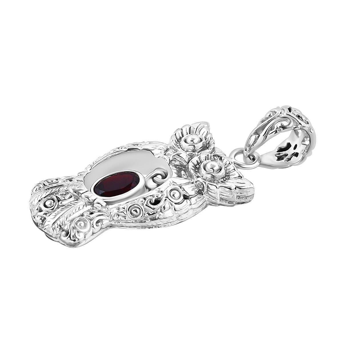 Royal Bali Collection- Handmade Red Garnet Owl Pendant  Sterling Silver 1.40 ct 7750492 3