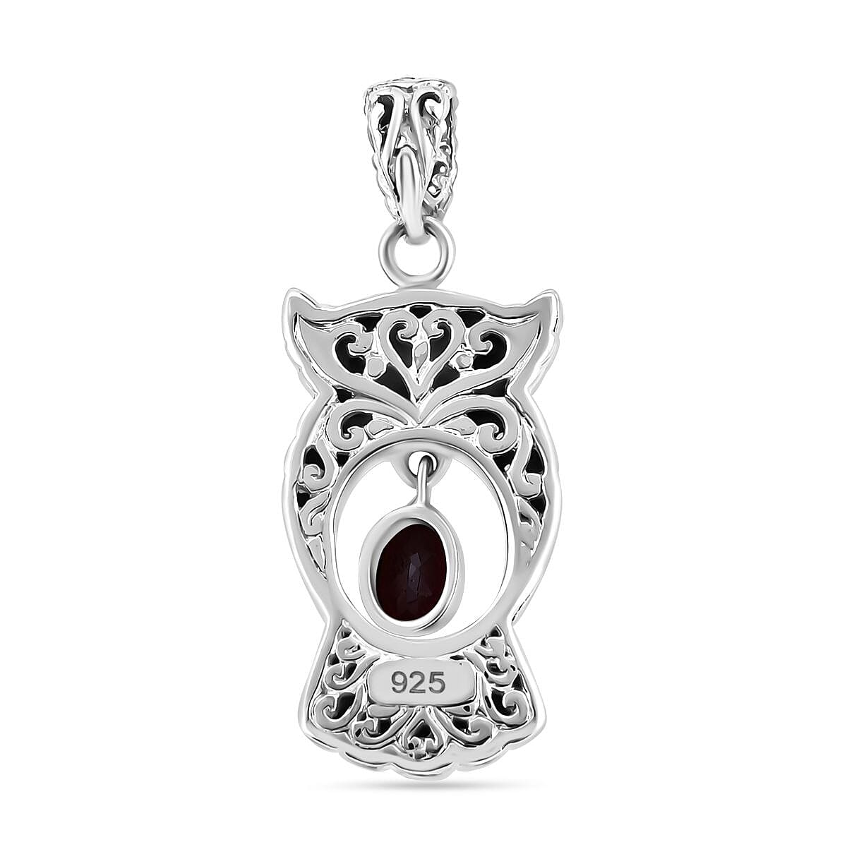 Royal Bali Collection- Handmade Red Garnet Owl Pendant  Sterling Silver 1.40 ct 7750492 4