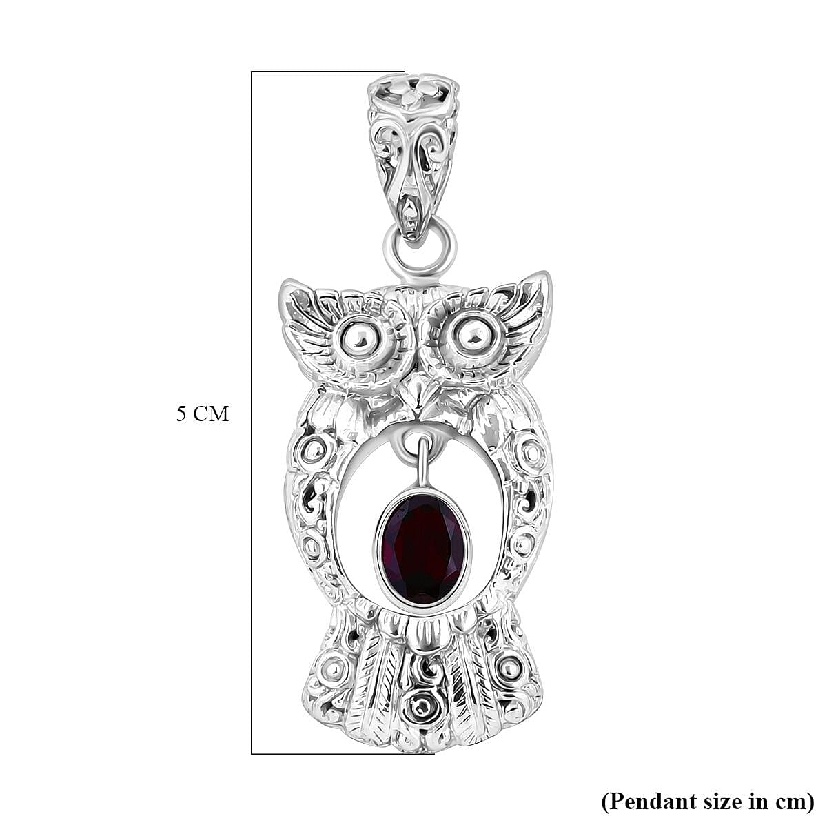 Royal Bali Collection- Handmade Red Garnet Owl Pendant  Sterling Silver 1.40 ct 7750492 5