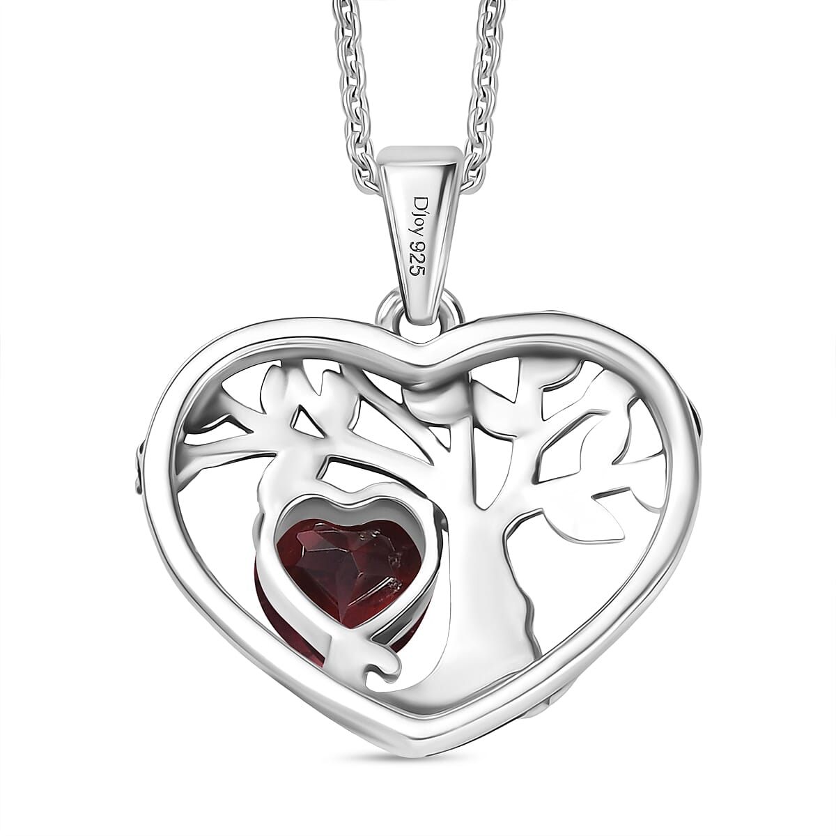 D'Joy Red Garnet Tree of Life Heart Pendant with Cable Chain (Size 20) in Black Oxidised Sterling Silver 1.96 Ct. 4425782 5