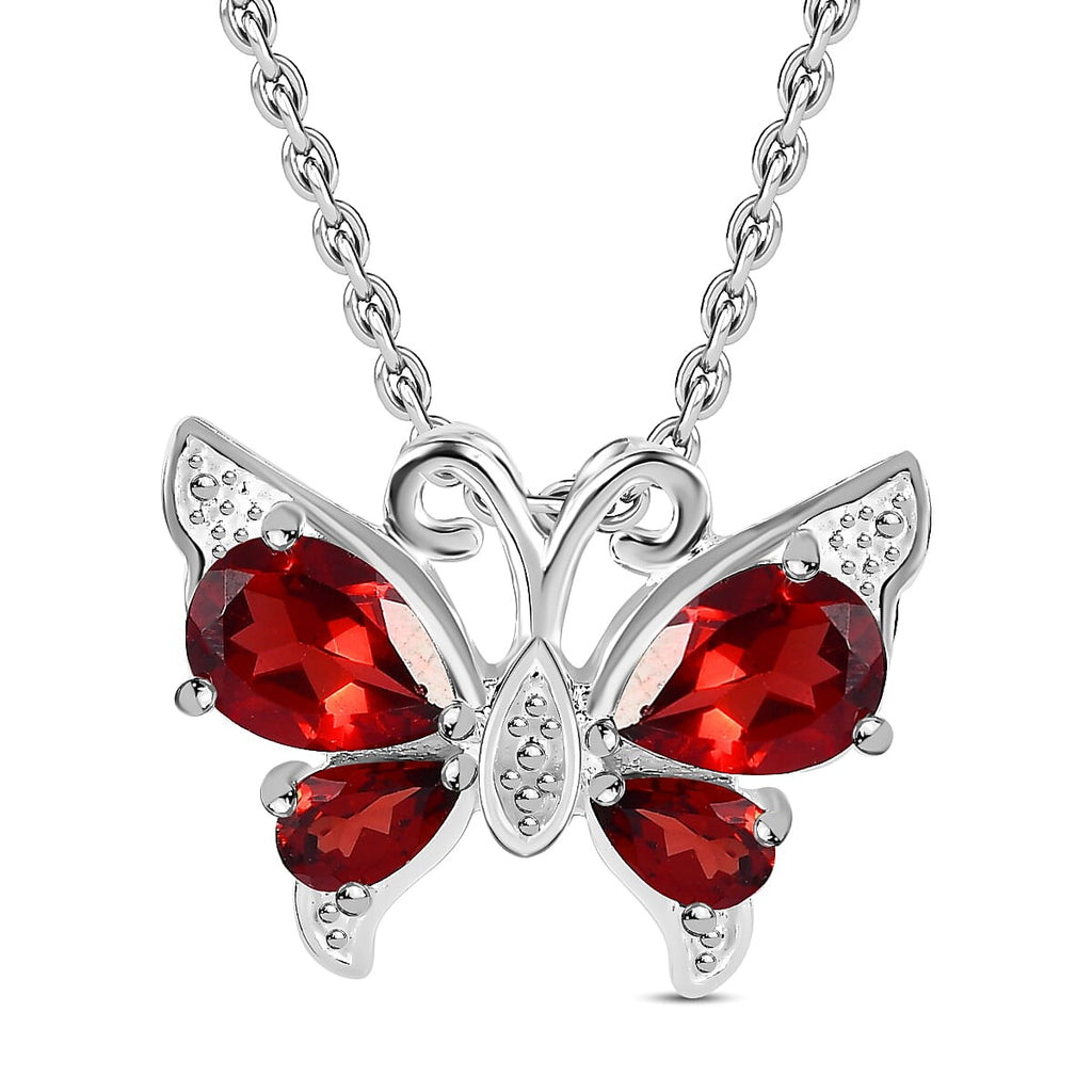 Red Garnet Sterling Silver Butterfly Pendant with Chain (Size 20) 2.06 Ct.