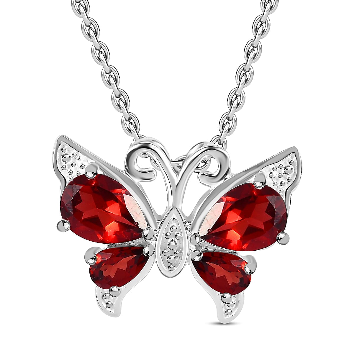 Red Garnet Sterling Silver Butterfly Pendant (Size 20) 1.8 Ct. 4178947 0