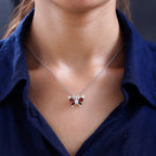 Red Garnet Sterling Silver Butterfly Pendant with Chain (Size 20) 2.06 Ct.