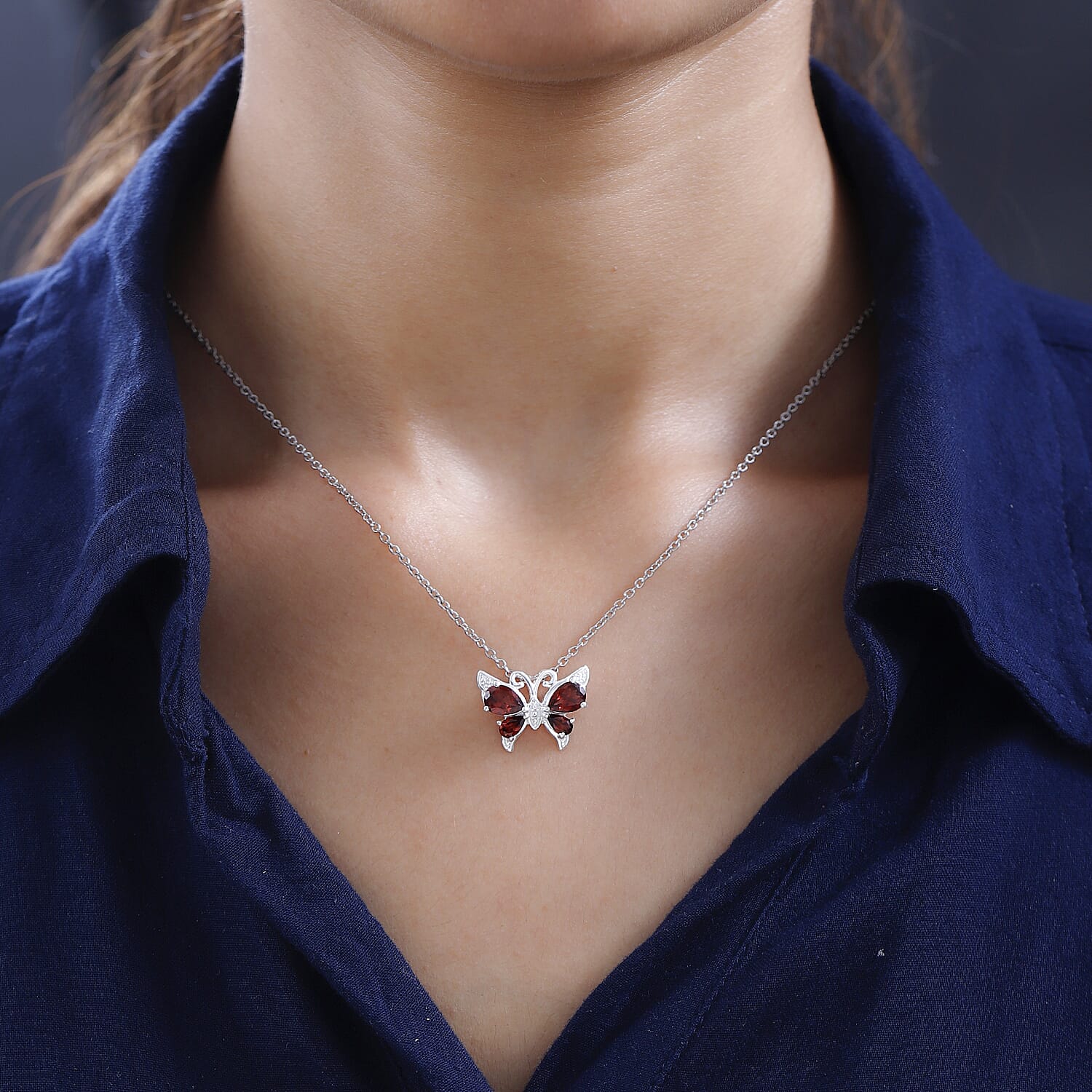 Red Garnet Sterling Silver Butterfly Pendant (Size 20) 1.8 Ct. 4178947 2
