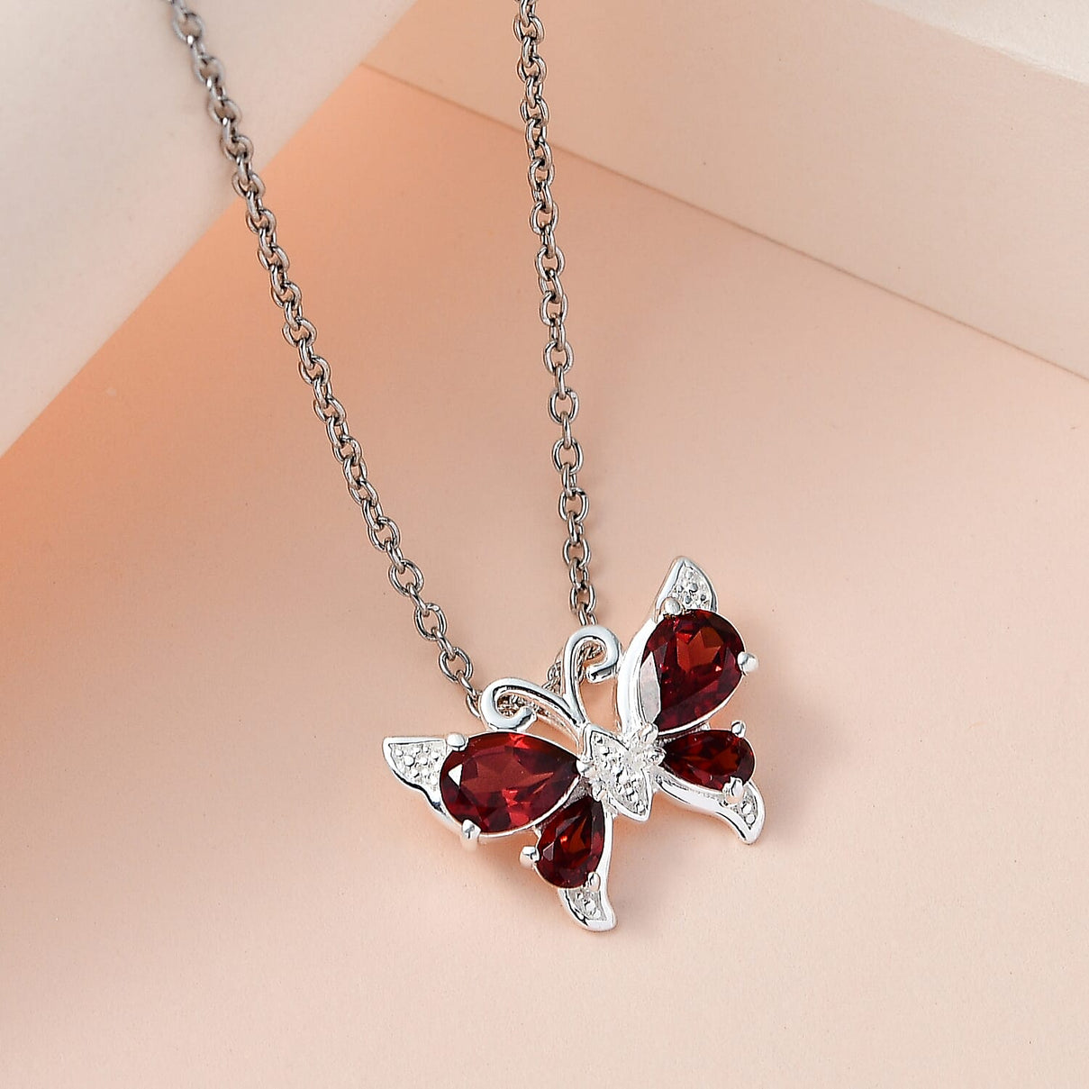 Red Garnet Sterling Silver Butterfly Pendant (Size 20) 1.8 Ct. 4178947 3