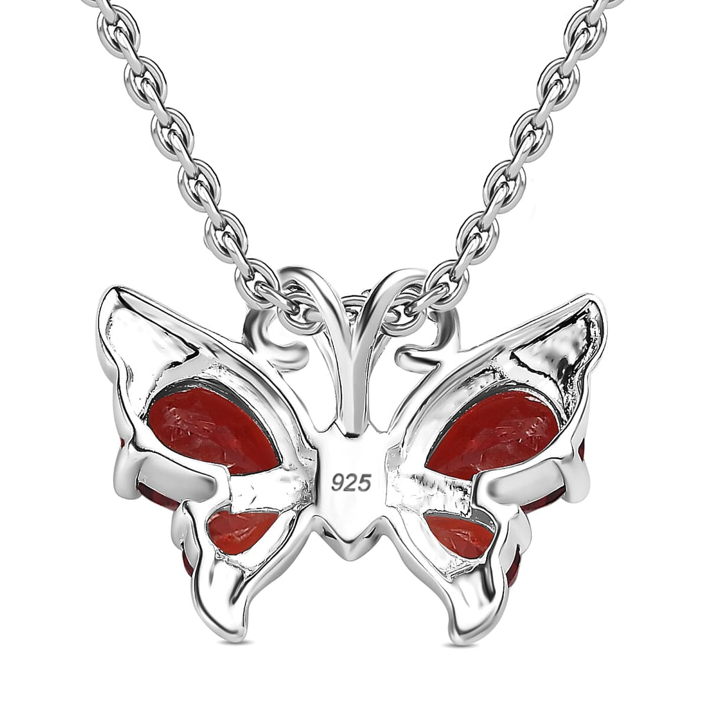 Red Garnet Sterling Silver Butterfly Pendant with Chain (Size 20) 2.06 Ct.
