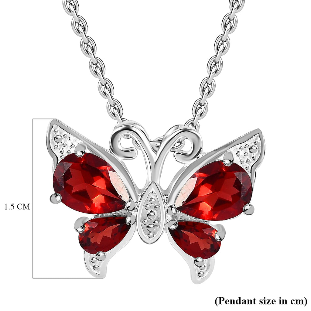 Red Garnet Sterling Silver Butterfly Pendant with Chain (Size 20) 2.06 Ct.