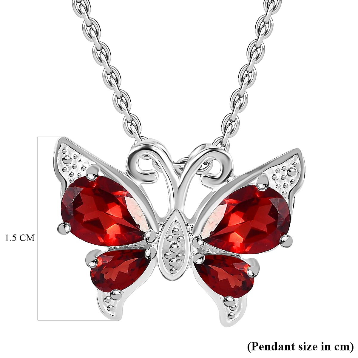 Red Garnet Sterling Silver Butterfly Pendant (Size 20) 1.8 Ct. 4178947 6