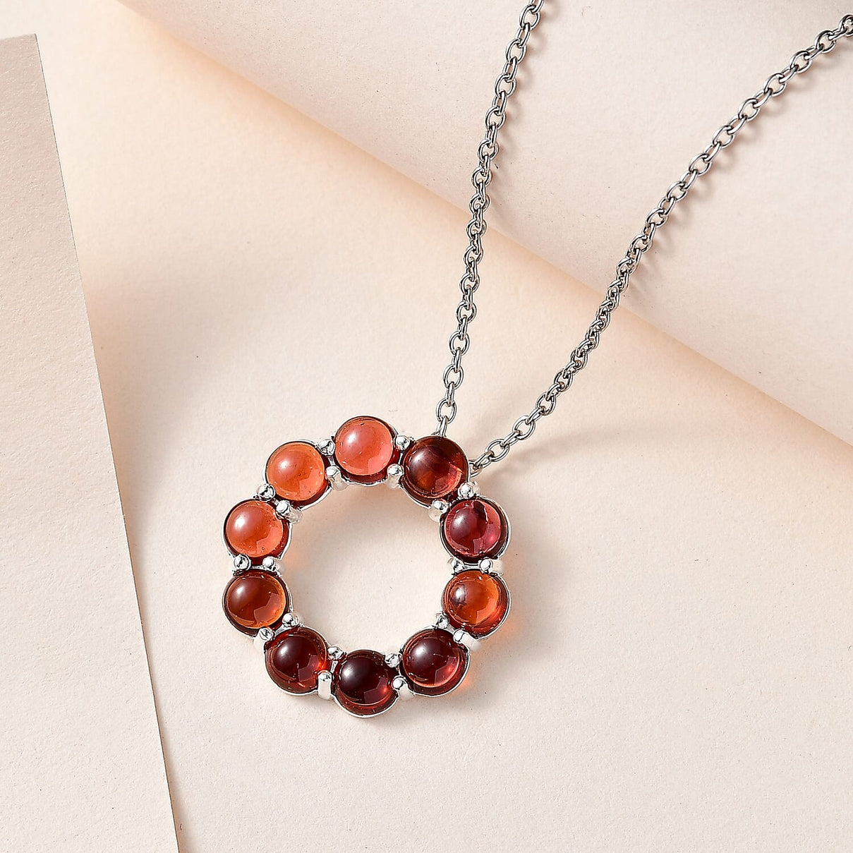 Red Garnet Sterling Silver Circle Pendant with Free Chain (Size 20) 9.10 Ct 4195292 2