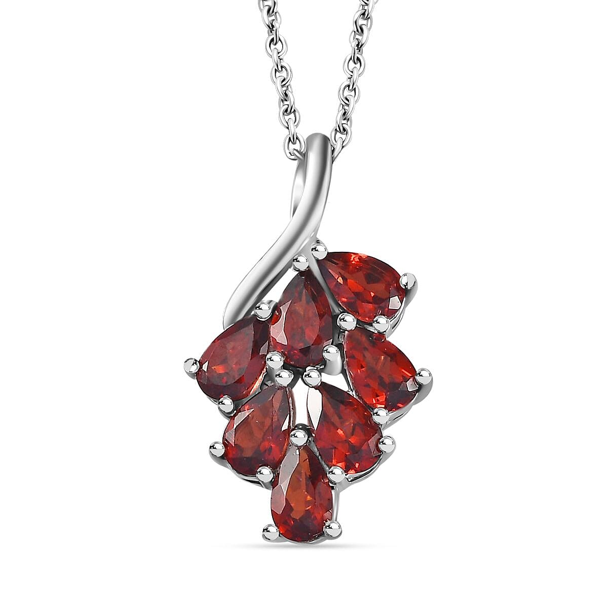 Red Garnet Cluster Platinum Overlay Sterling Silver Pendant with Free Chain (Size 20) in 1.26 Ct. 4268078 0