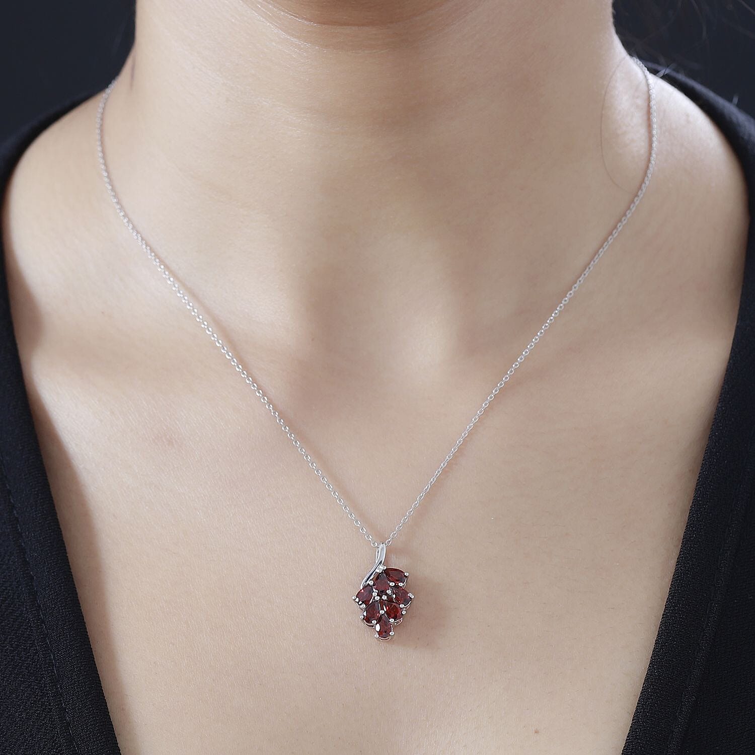 Red Garnet Cluster Platinum Overlay Sterling Silver Pendant with Free Chain (Size 20) in 1.26 Ct. 4268078 1