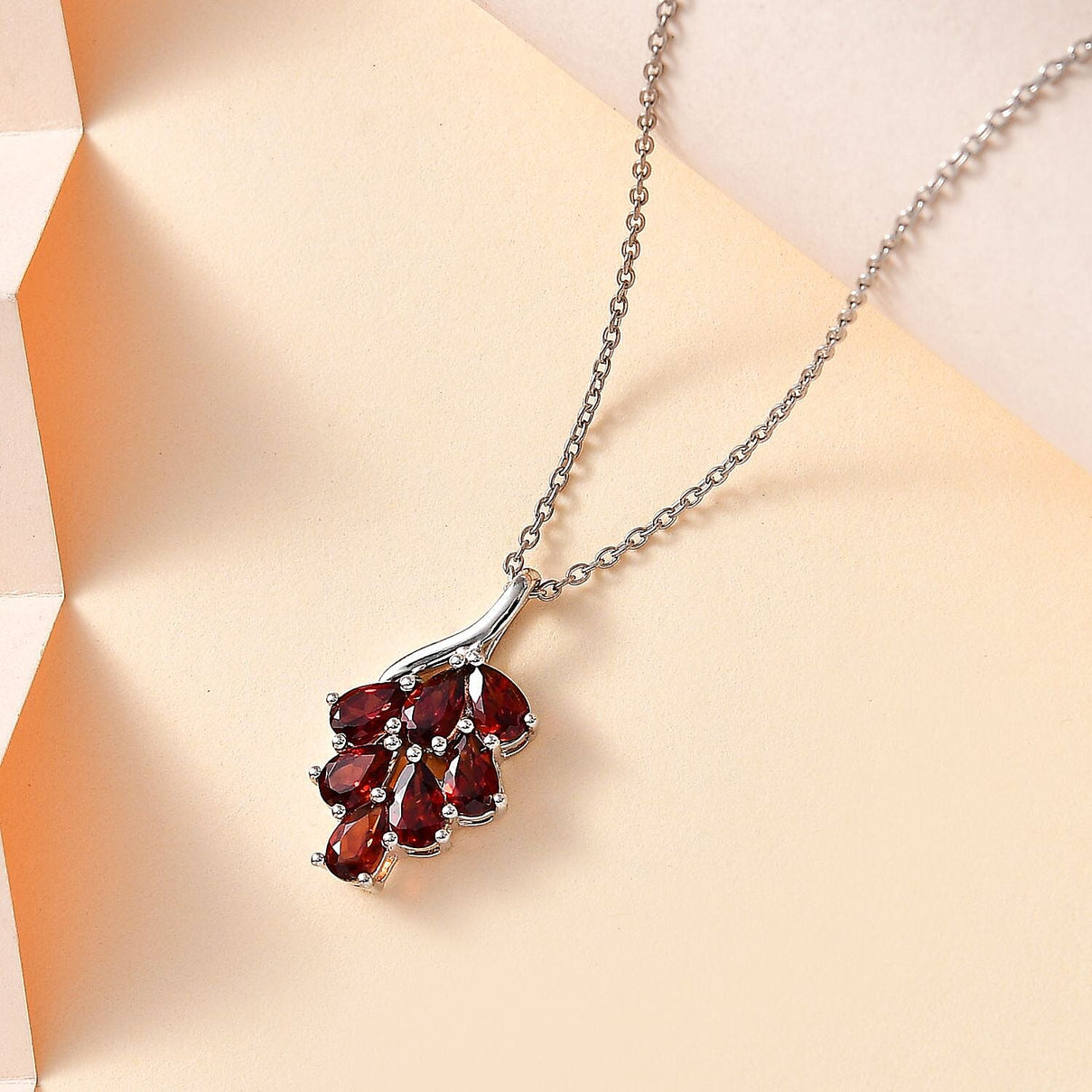 Red Garnet Cluster Platinum Overlay Sterling Silver Pendant with Free Chain (Size 20) in 1.26 Ct. 4268078 2