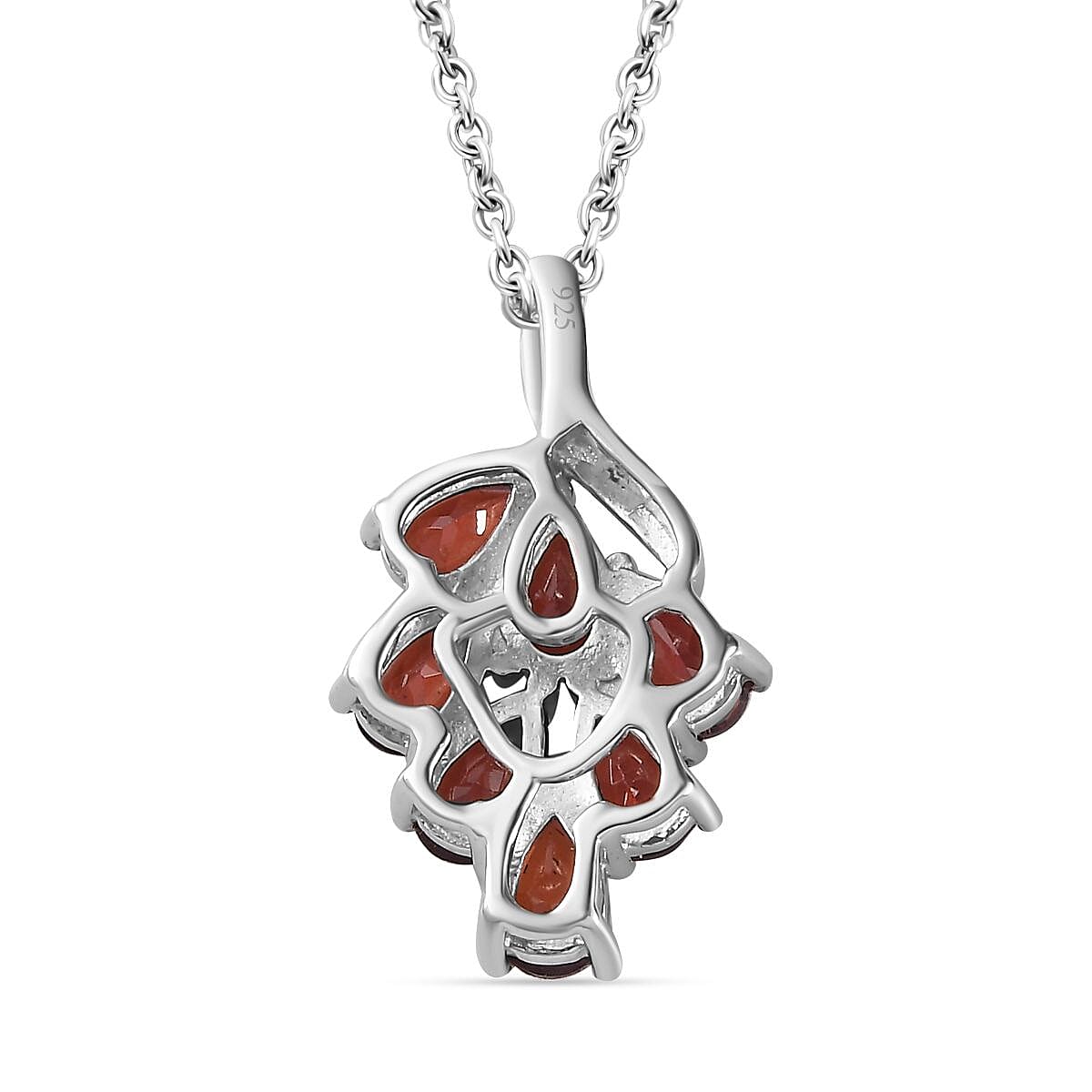 Red Garnet Cluster Platinum Overlay Sterling Silver Pendant with Free Chain (Size 20) in 1.26 Ct. 4268078 4