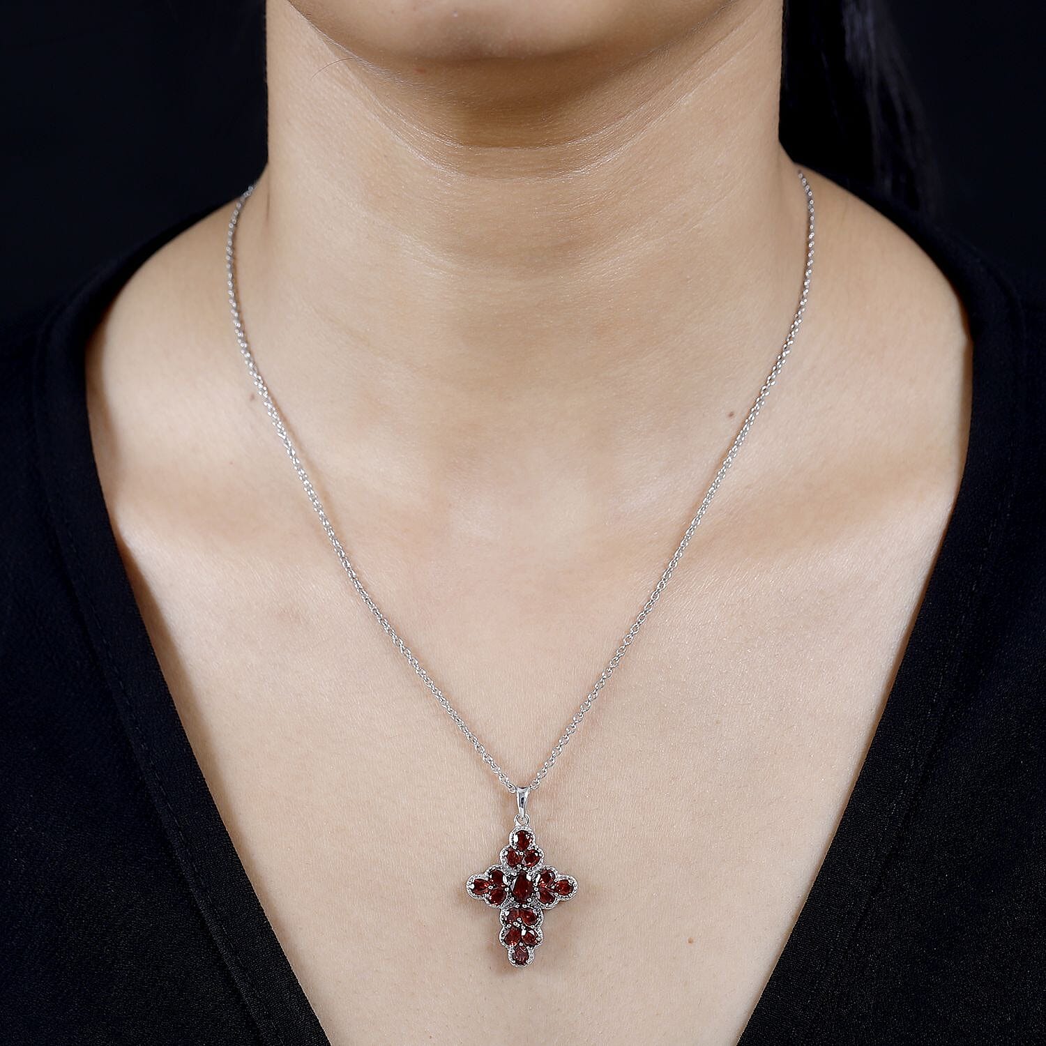 Red Garnet Cross Pendant with Chain (Size 20) in Platinum Overlay Sterling Silver 3.49 Ct, Silver Wt. 5.72 Gms 4268214 1