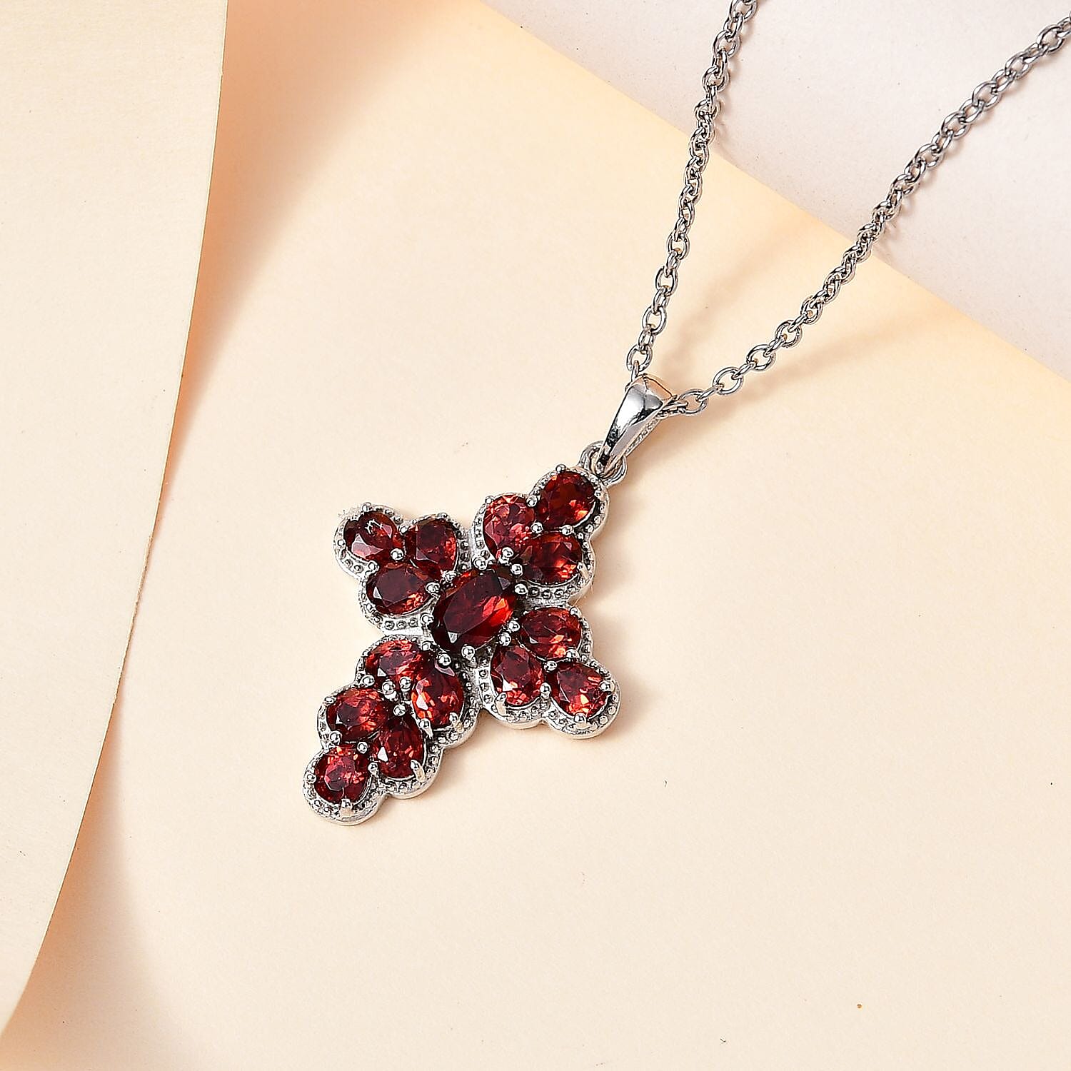 Red Garnet Cross Pendant with Chain (Size 20) in Platinum Overlay Sterling Silver 3.49 Ct, Silver Wt. 5.72 Gms 4268214 2