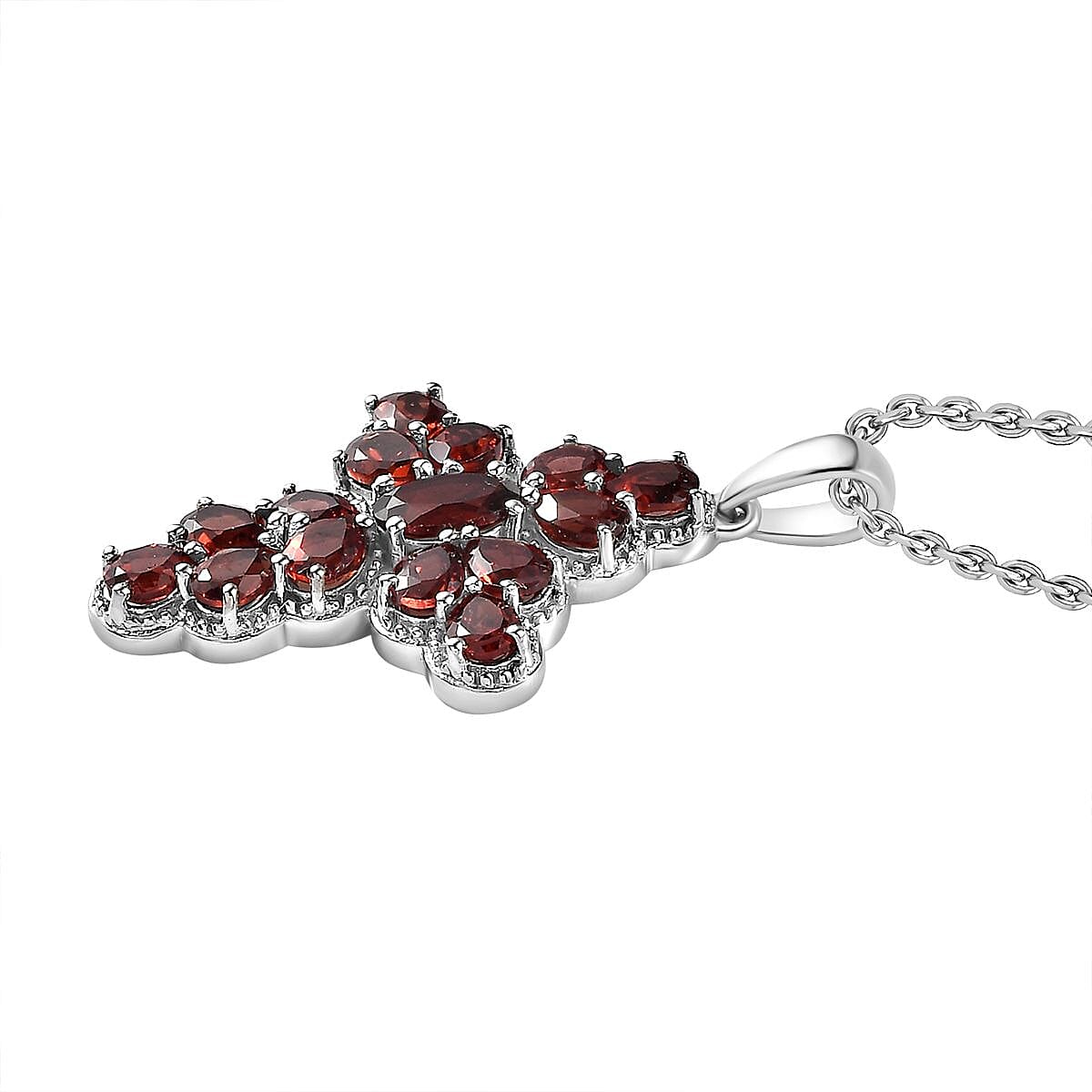 Red Garnet Cross Pendant with Chain (Size 20) in Platinum Overlay Sterling Silver 3.49 Ct, Silver Wt. 5.72 Gms 4268214 3