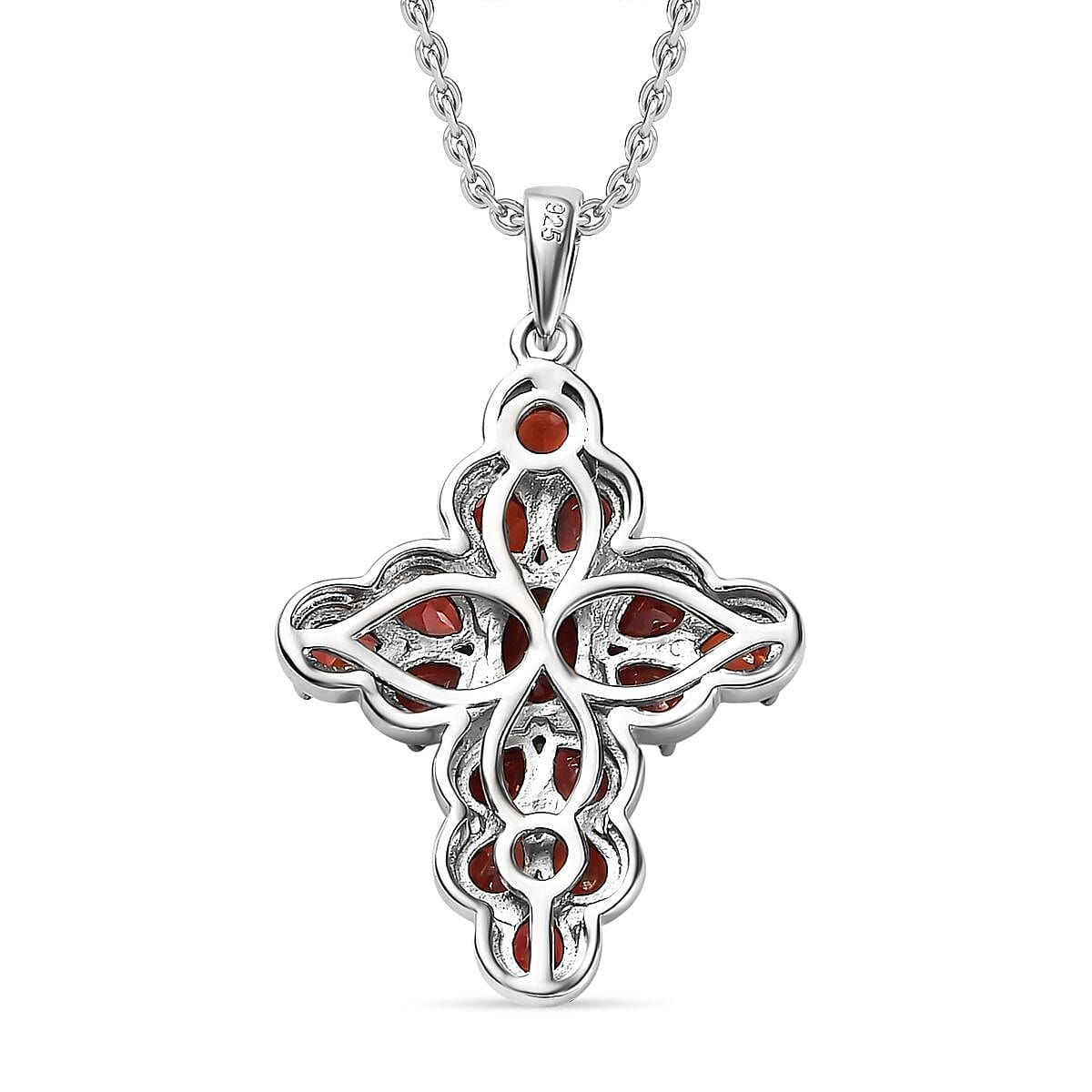 Red Garnet Cross Pendant with Chain (Size 20) in Platinum Overlay Sterling Silver 3.49 Ct, Silver Wt. 5.72 Gms 4268214 4