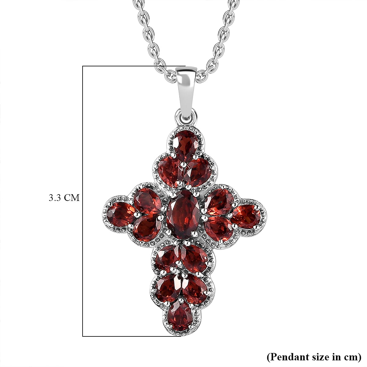 Red Garnet Cross Pendant with Chain (Size 20) in Platinum Overlay Sterling Silver 3.49 Ct, Silver Wt. 5.72 Gms 4268214 5