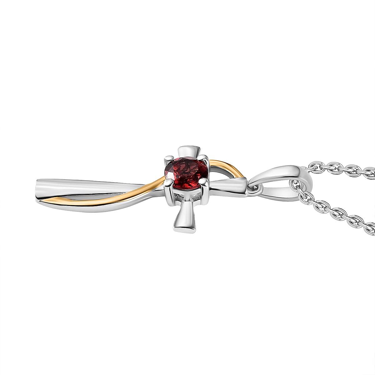 Red Garnet Solitaire Cross Pendant with Chain (Size 20) in Platinum Overlay Sterling Silver 4283033 4