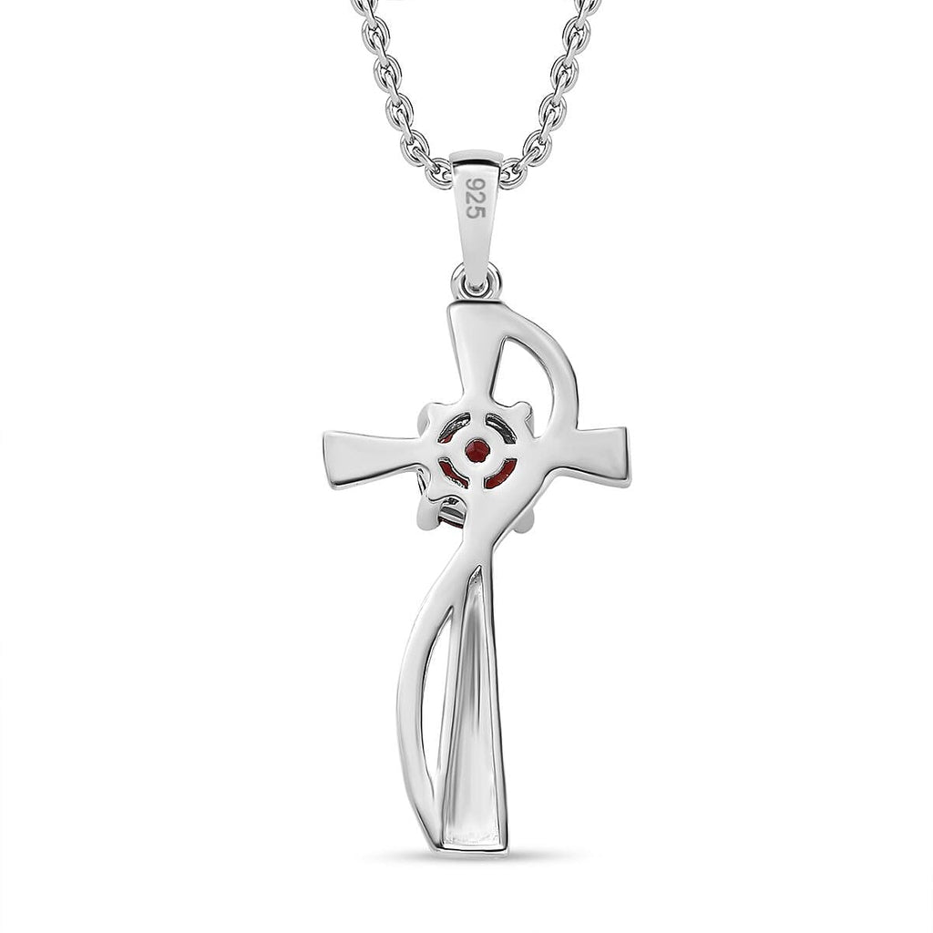 Garnet Pendant in Platinum Overlay Sterling Silver With Chain (Size 20)