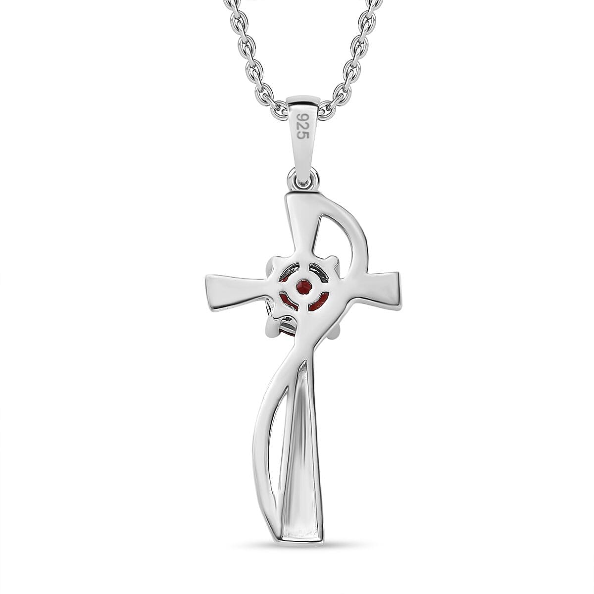 Red Garnet Solitaire Cross Pendant with Chain (Size 20) in Platinum Overlay Sterling Silver 4283033 5