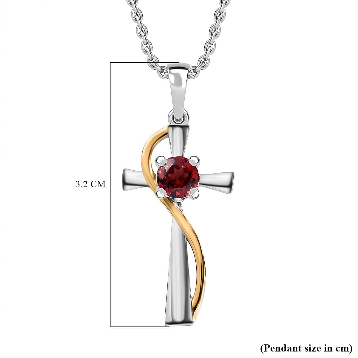 Red Garnet Solitaire Cross Pendant with Chain (Size 20) in Platinum Overlay Sterling Silver 4283033 6