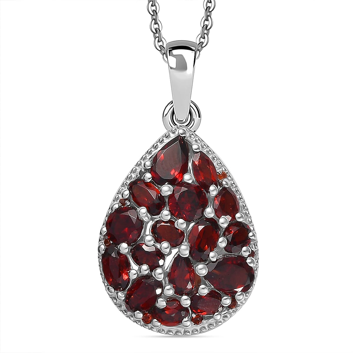 Red Garnet Pendant with Chain (Size 20) in Rhodium Overlay Sterling Silver 4.90 Ct, Silver Wt. 5.90 Gms. 4339898 0