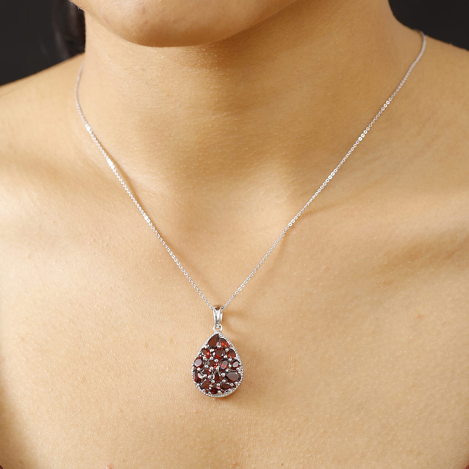 Red Garnet Pendant with Chain (Size 20) in Rhodium Overlay Sterling Silver 4.90 Ct, Silver Wt. 5.90 Gms. 4339898 2