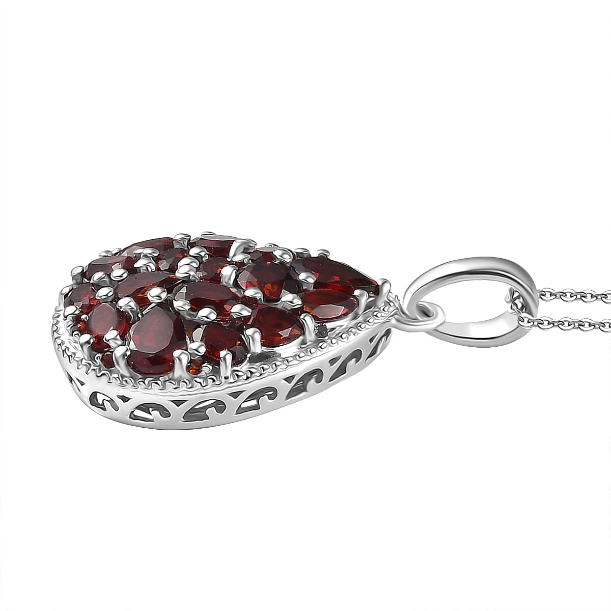 Red Garnet Pendant with Chain (Size 20) in Rhodium Overlay Sterling Silver 4.90 Ct, Silver Wt. 5.90 Gms. 4339898 4