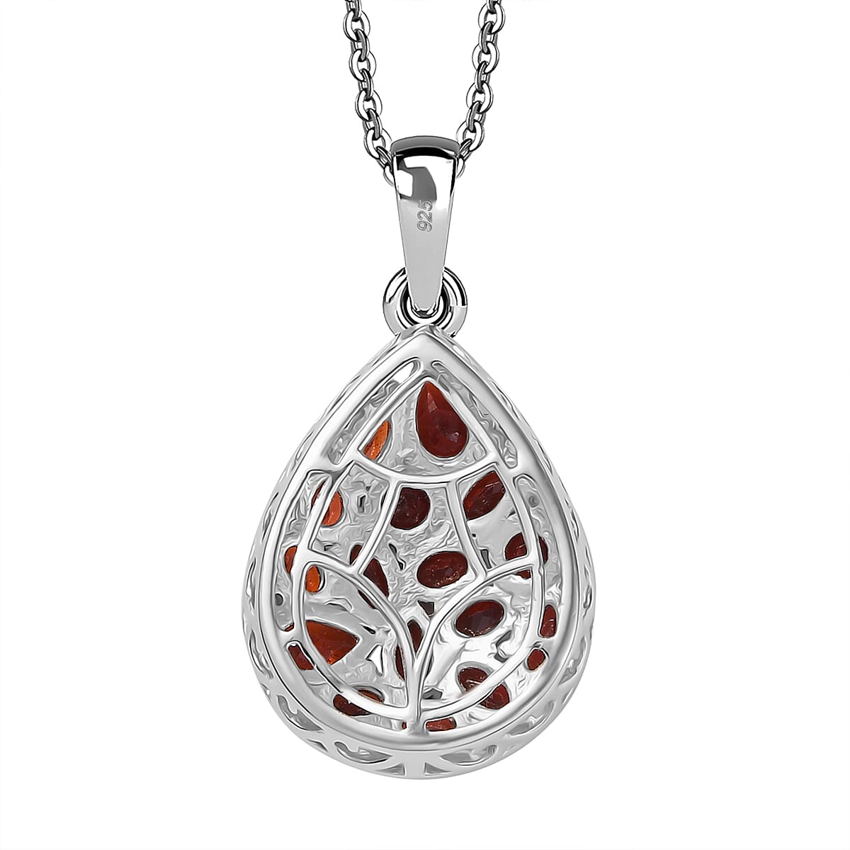 Red Garnet Pendant with Chain (Size 20) in Rhodium Overlay Sterling Silver 4.90 Ct, Silver Wt. 5.90 Gms. 4339898 5