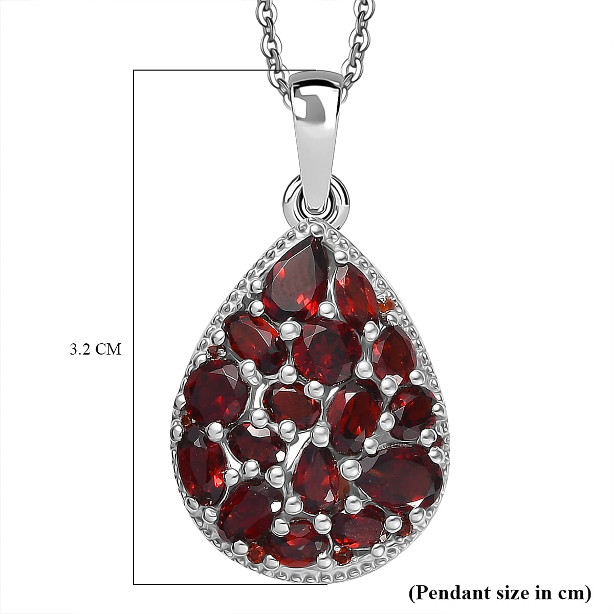 Red Garnet Pendant with Chain (Size 20) in Rhodium Overlay Sterling Silver 4.90 Ct, Silver Wt. 5.90 Gms. 4339898 6