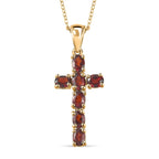 D'Joy - Red Garnet Cross Pendant with Chain (Size 20) in 18K Vermeil Yellow Gold Plated Sterling Silver 1.64 Ct.