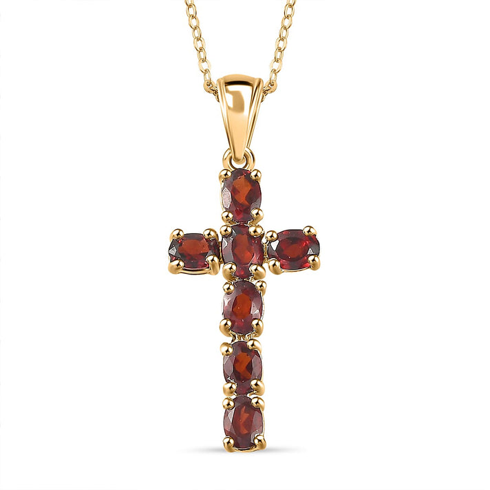D'Joy - Citrine Cross Pendant with Chain (Size 20) in 18K Vermeil Yellow Gold Plated Sterling Silver 1.20 Ct. 4267168 1
