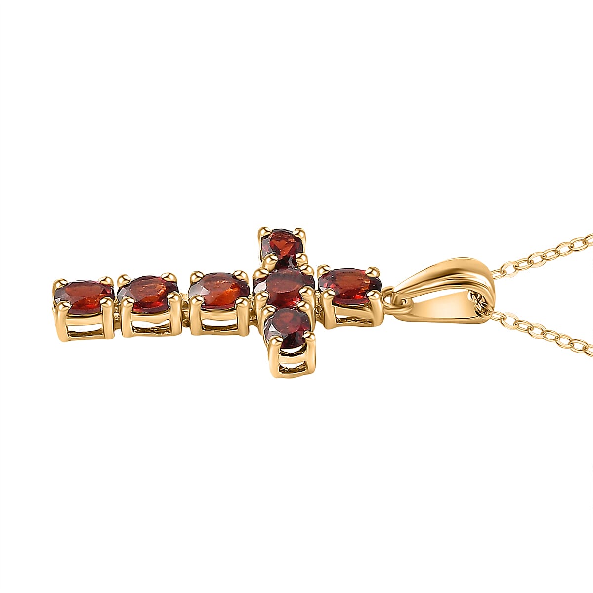 D'Joy - Red Garnet Cross Pendant with Chain (Size 20) in 18K Vermeil Yellow Gold Plated Sterling Silver 1.64 Ct. V32528367 4
