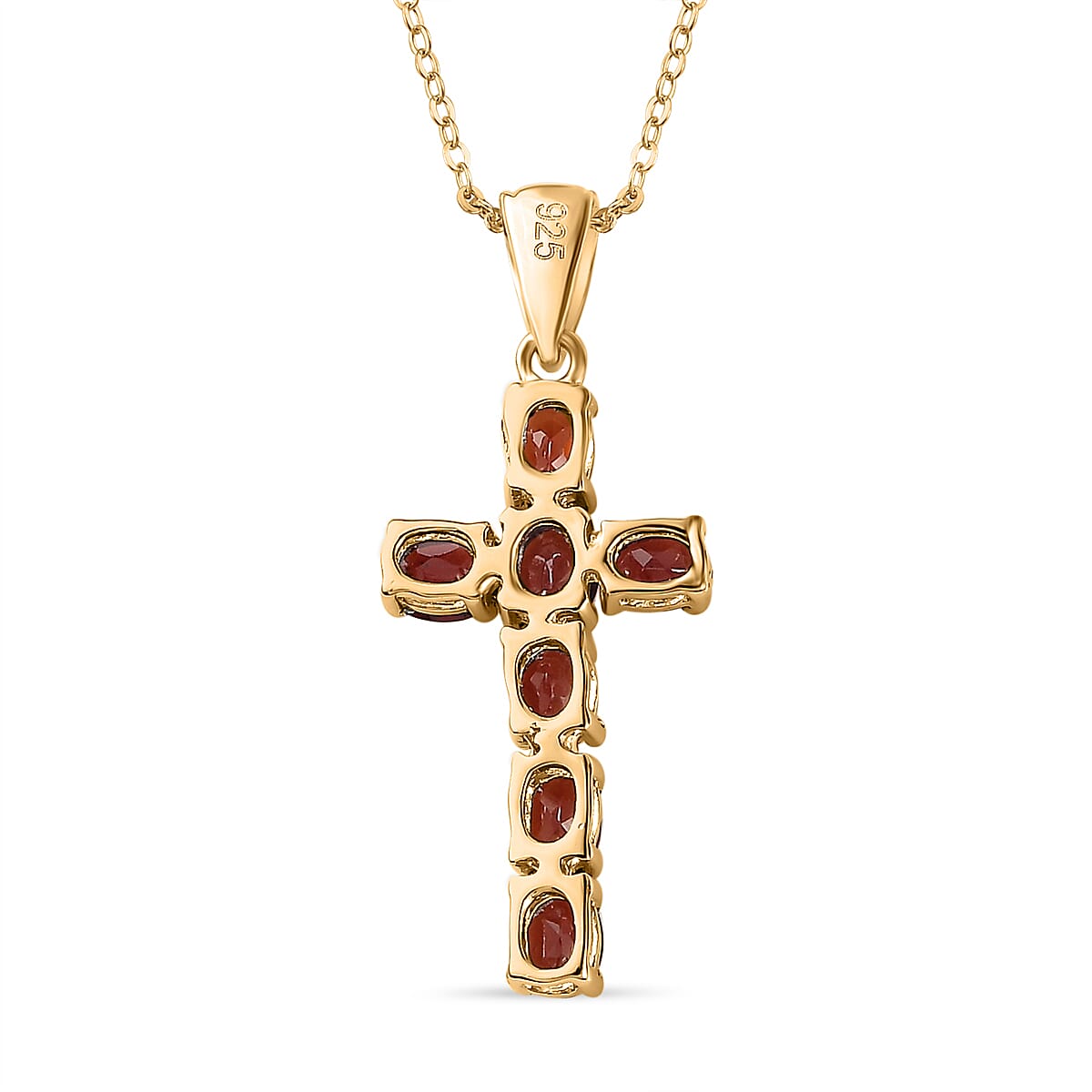 D'Joy - Red Garnet Cross Pendant with Chain (Size 20) in 18K Vermeil Yellow Gold Plated Sterling Silver 1.64 Ct. V32528367 5